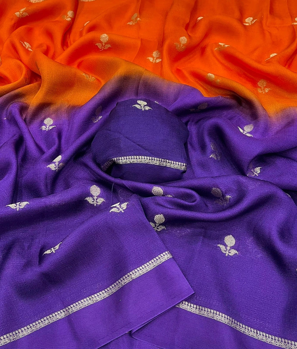 Pure Viscose Khadi Silk Saree with Jacquard Leaf Design & Satin Border – Running Blouse Included