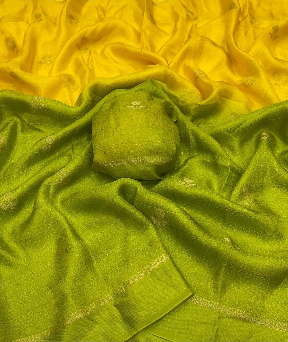 Pure Viscose Khadi Silk Saree with Jacquard Leaf Design & Satin Border – Running Blouse Included