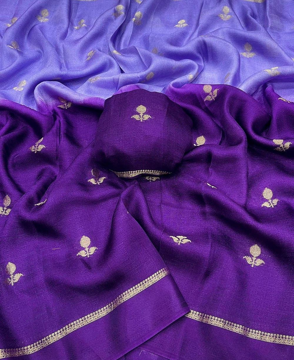 Pure Viscose Khadi Silk Saree with Jacquard Leaf Design & Satin Border – Running Blouse Included