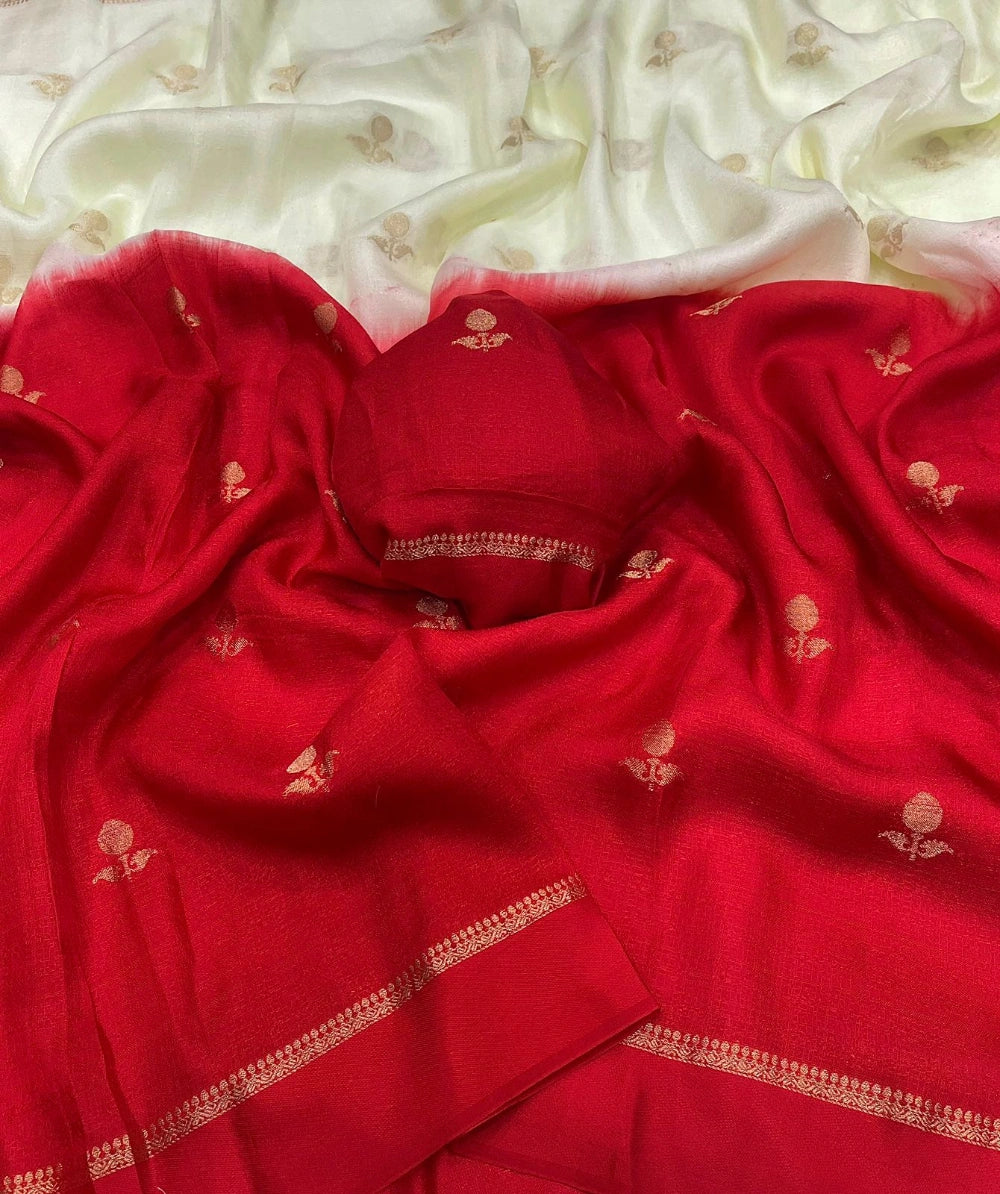 Pure Viscose Khadi Silk Saree with Jacquard Leaf Design & Satin Border – Running Blouse Included