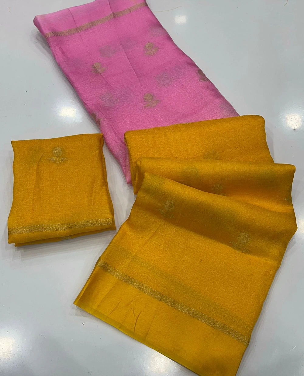 Pure Viscose Khadi Silk Saree with Jacquard Leaf Design & Satin Border – Running Blouse Included