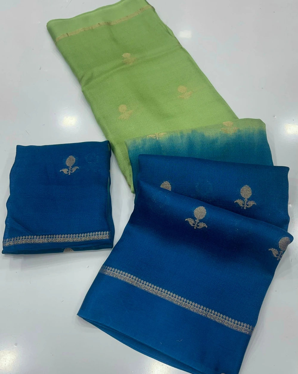 Pure Viscose Khadi Silk Saree with Jacquard Leaf Design & Satin Border – Running Blouse Included