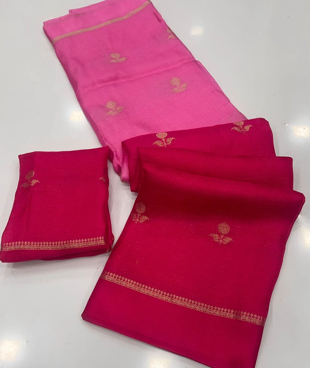 Pure Viscose Khadi Silk Saree with Jacquard Leaf Design & Satin Border – Running Blouse Included