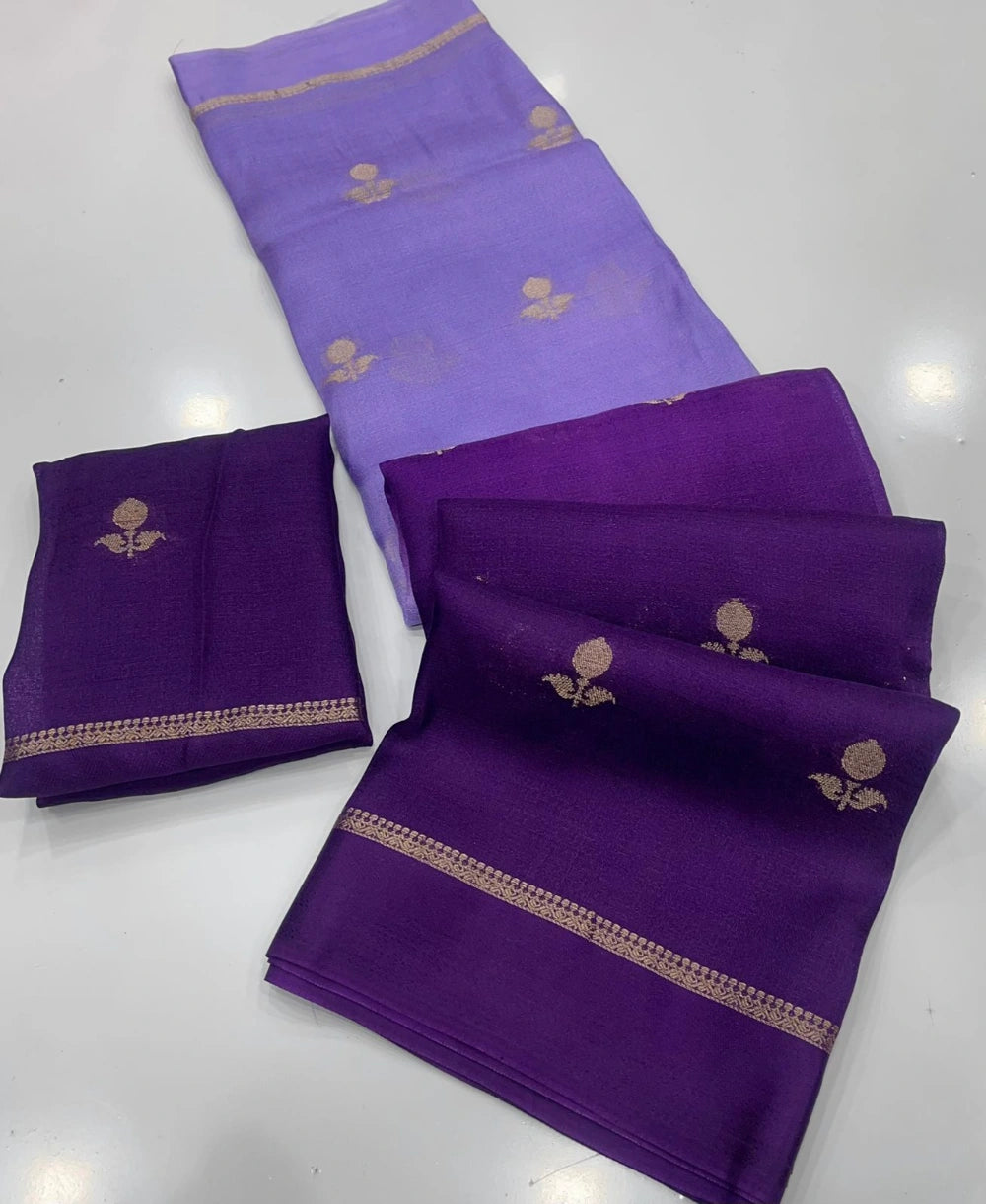 Pure Viscose Khadi Silk Saree with Jacquard Leaf Design & Satin Border – Running Blouse Included