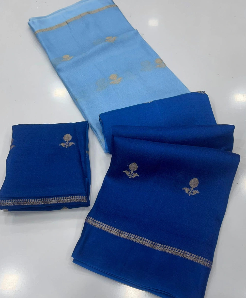 Pure Viscose Khadi Silk Saree with Jacquard Leaf Design & Satin Border – Running Blouse Included