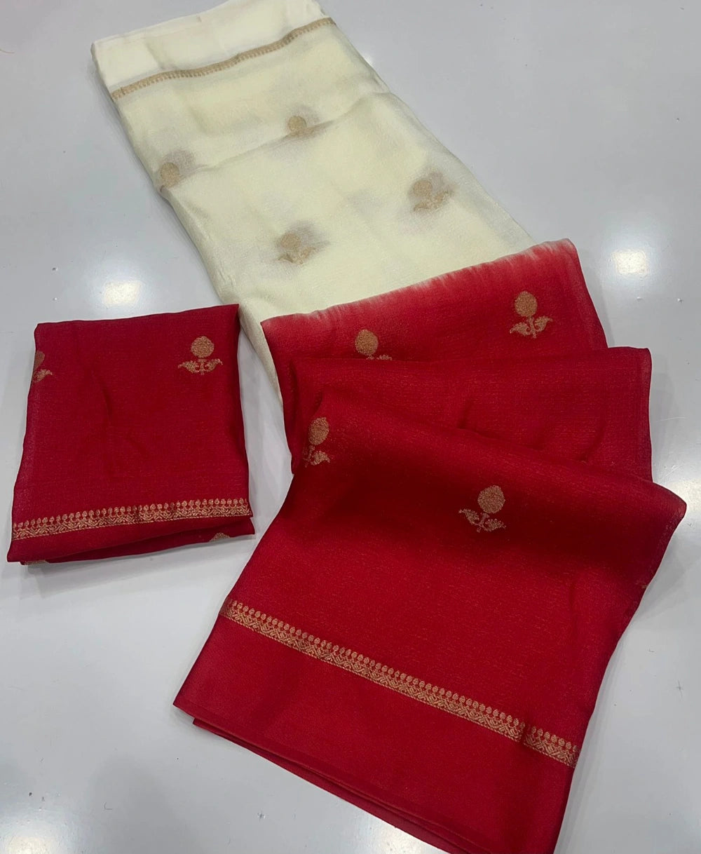 Pure Viscose Khadi Silk Saree with Jacquard Leaf Design & Satin Border – Running Blouse Included