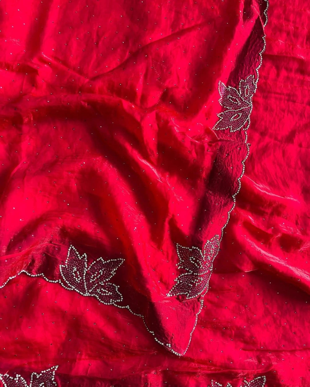 Lotus Swarovski Diamond Work Blooming Red Georgette Saree with Dual-Tone Diamond Embellishments & Matching Blouse