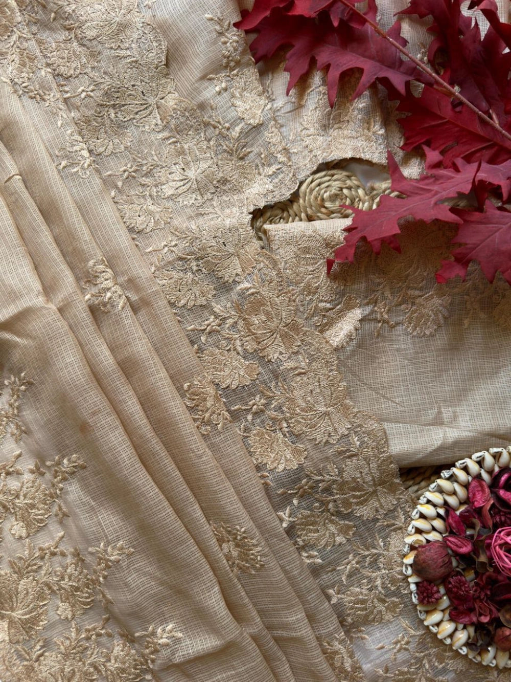 Premium Soft Kota Doriya Saree with Tone-on-Tone Multithread Embroidery & Cutwork – Matching Butti Work Blouse Included