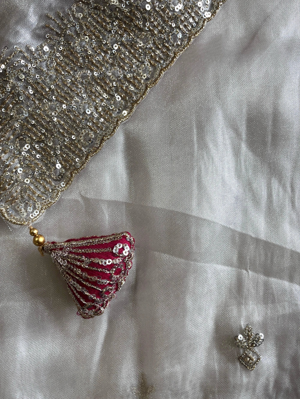 Pure Tissue Saree with All-Over Sequin Butties, Coded Sequin Border & Designer Tassel Pallu – Stitched Blouse Included