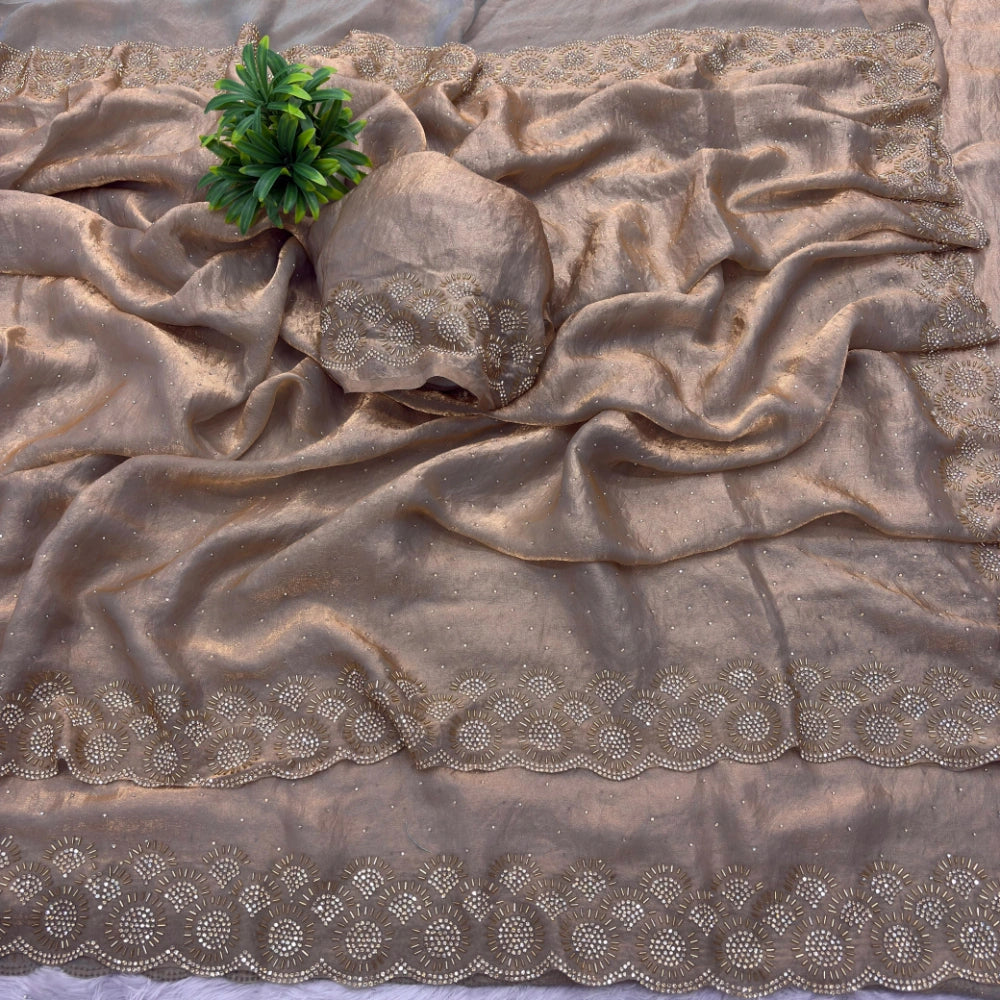 Premium Space Silk Saree with Original Jarkhan Diamond Work