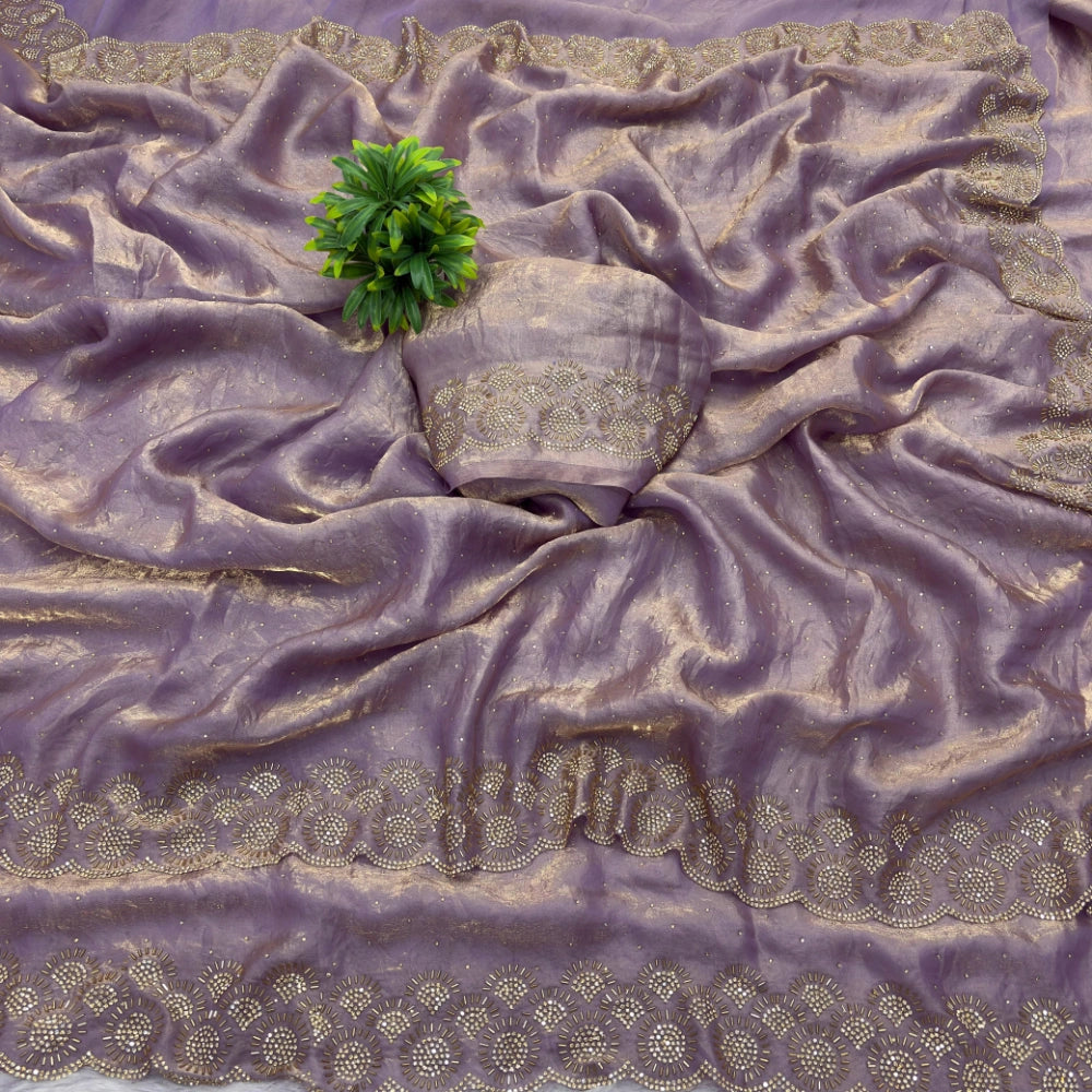 Premium Space Silk Saree with Original Jarkhan Diamond Work