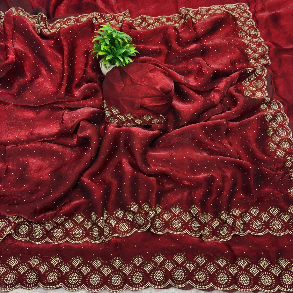 Premium Space Silk Saree with Original Jarkhan Diamond Work