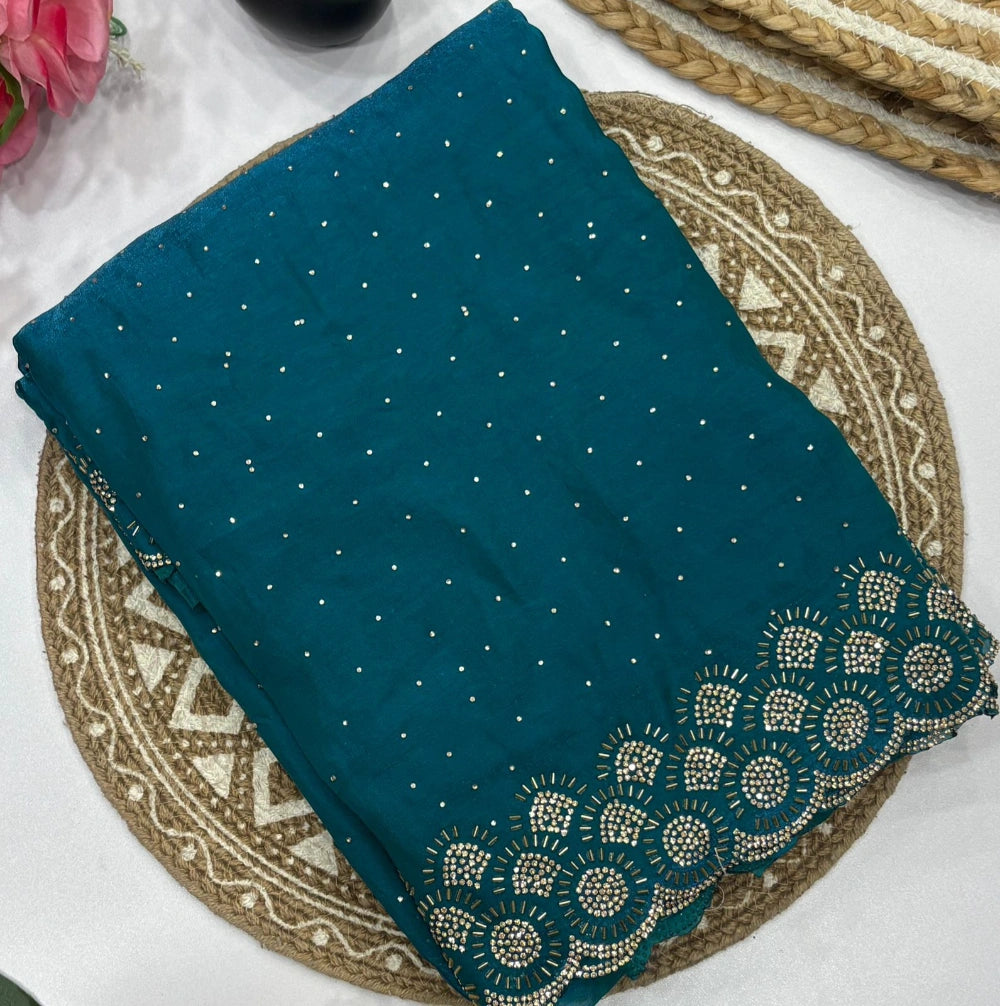 Premium Space Silk Saree with Original Jarkhan Diamond Work