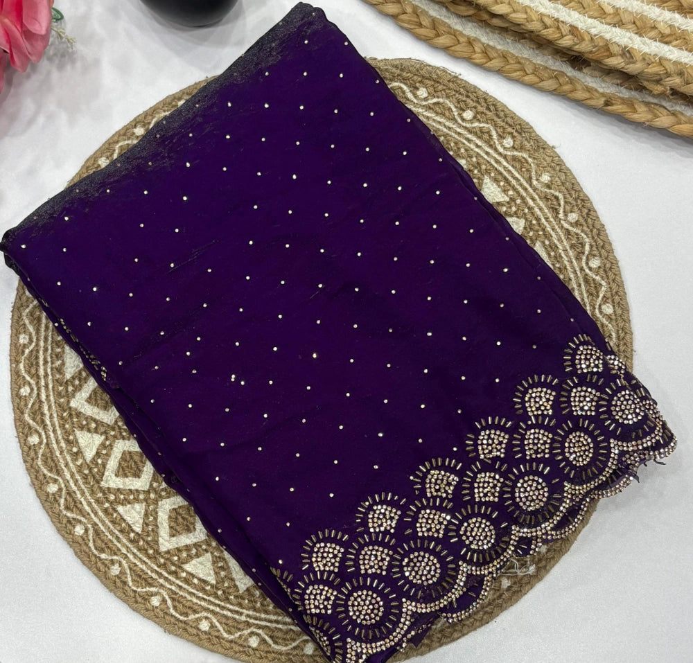 Premium Space Silk Saree with Original Jarkhan Diamond Work