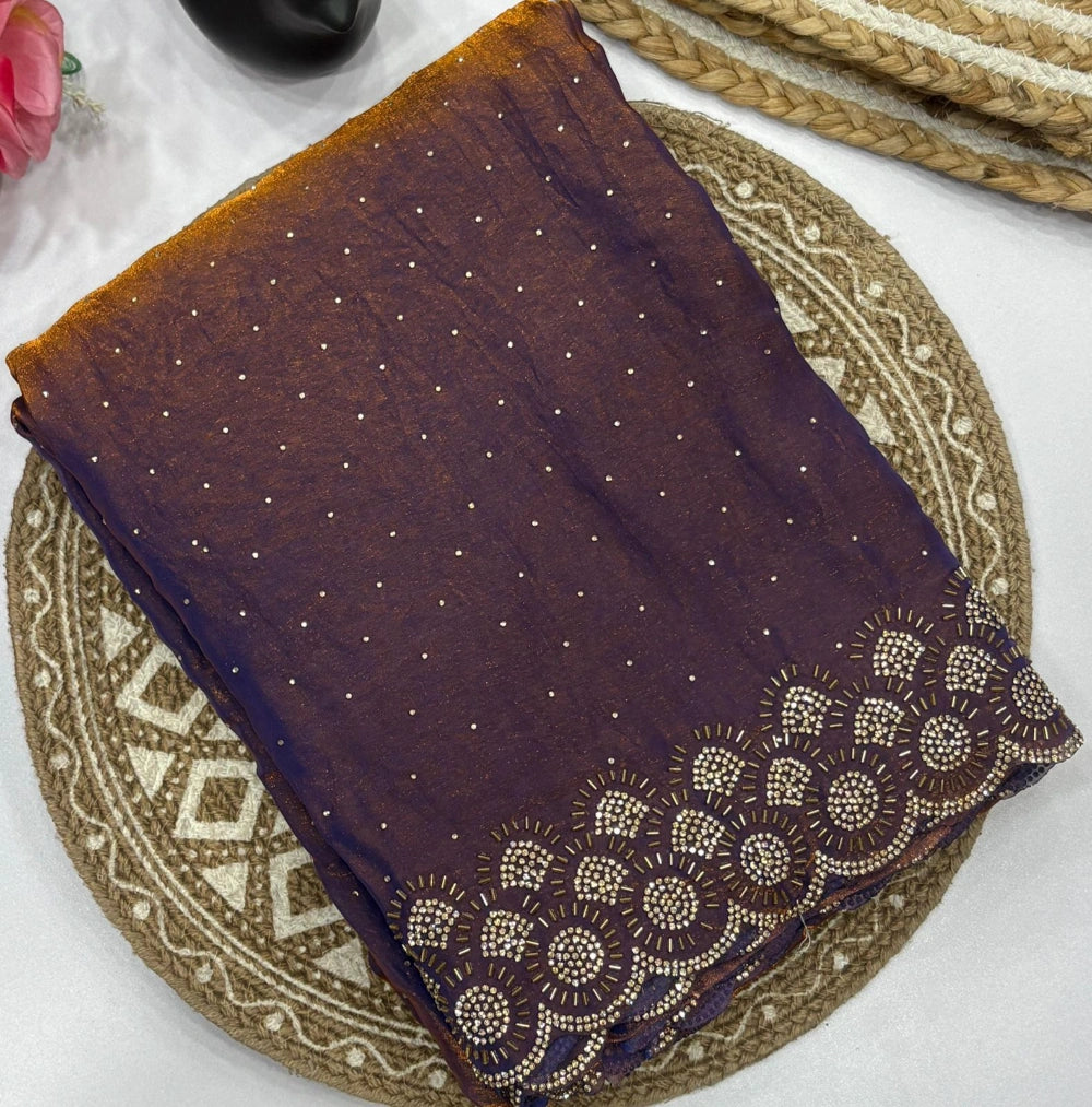 Premium Space Silk Saree with Original Jarkhan Diamond Work