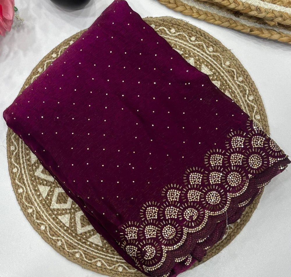 Premium Space Silk Saree with Original Jarkhan Diamond Work