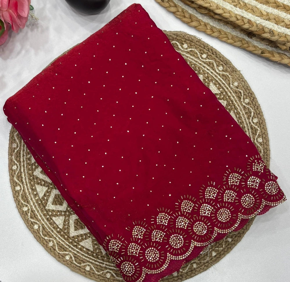 Premium Space Silk Saree with Original Jarkhan Diamond Work