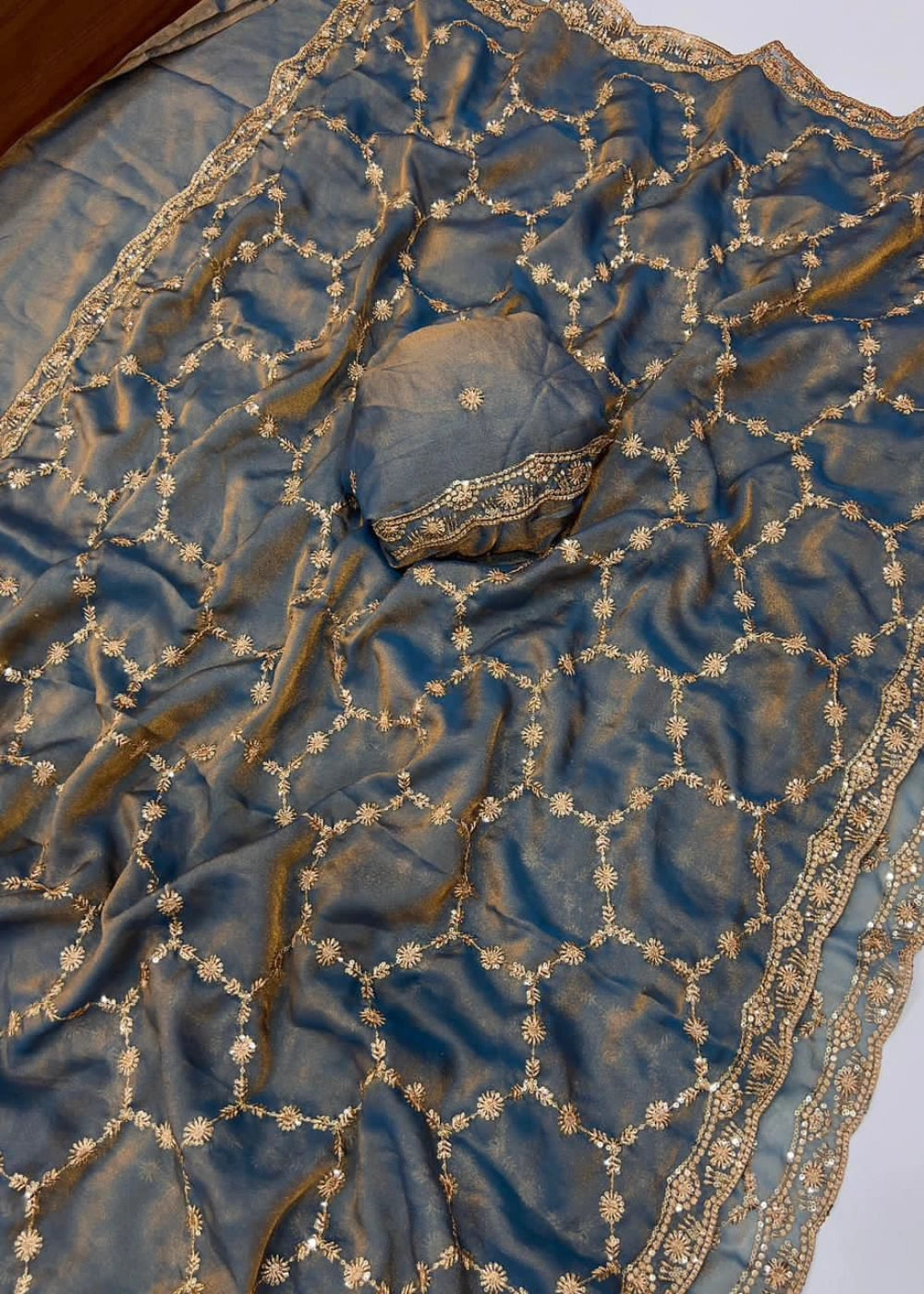 Premium NC Moss Silk Saree with Multithread & Sequin Embroidery – Fancy Sequin Work Blouse Included