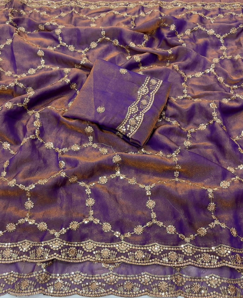 Premium NC Moss Silk Saree with Multithread & Sequin Embroidery – Fancy Sequin Work Blouse Included