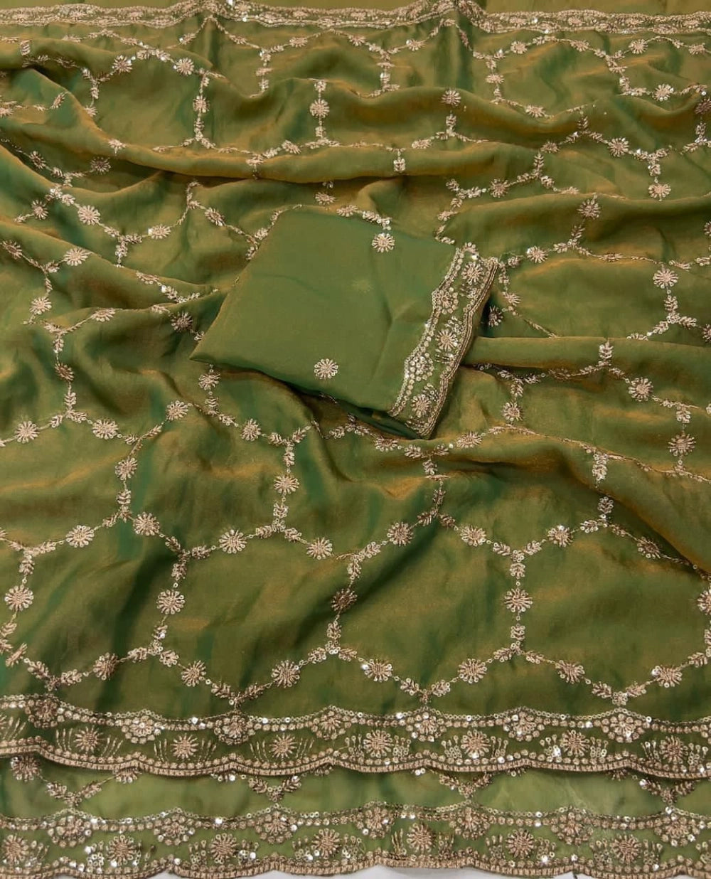 Premium NC Moss Silk Saree with Multithread & Sequin Embroidery – Fancy Sequin Work Blouse Included