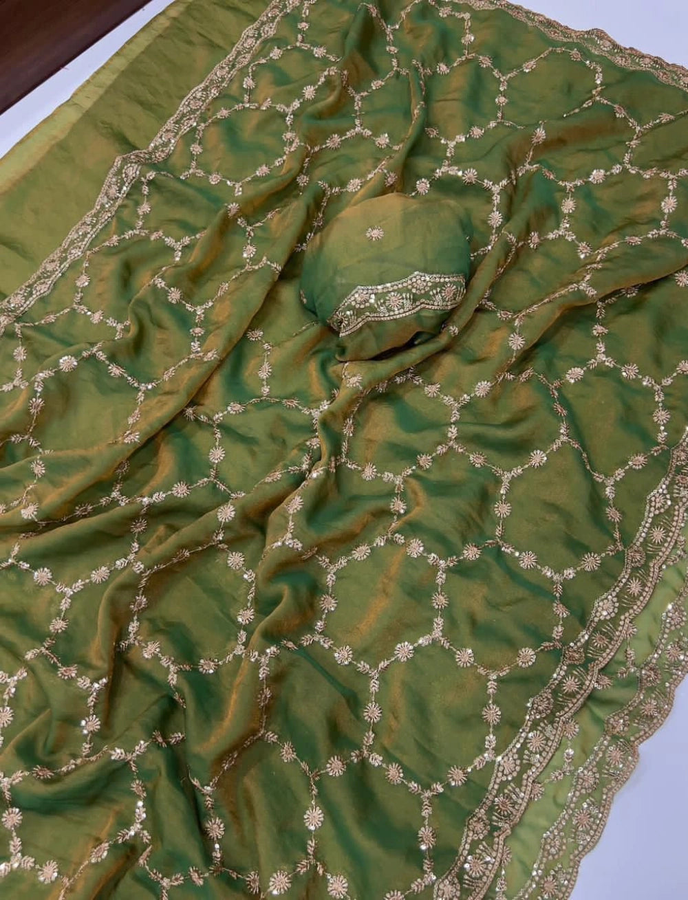 Premium NC Moss Silk Saree with Multithread & Sequin Embroidery – Fancy Sequin Work Blouse Included