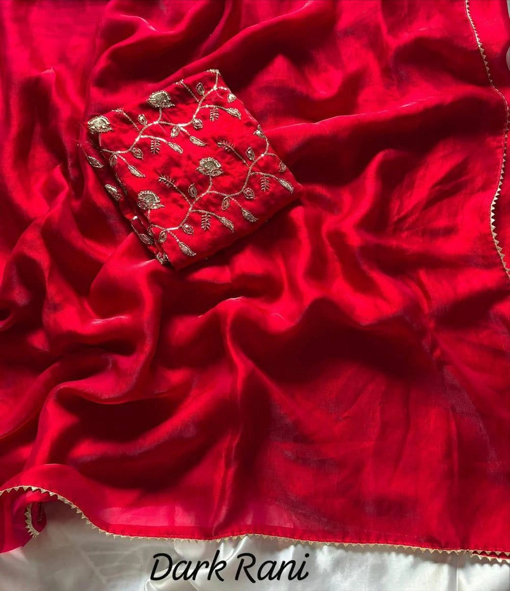 Soft Space Silk Fendy Satin Saree with Lace Border – Fancy Sequin Embroidered Blouse Included