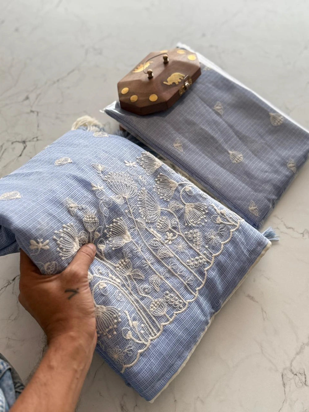 Premium Soft Kota Doriya Saree with Multithread Figure Embroidery, Heavy Tassels & Four-Side Piping – Butti Work Blouse Included