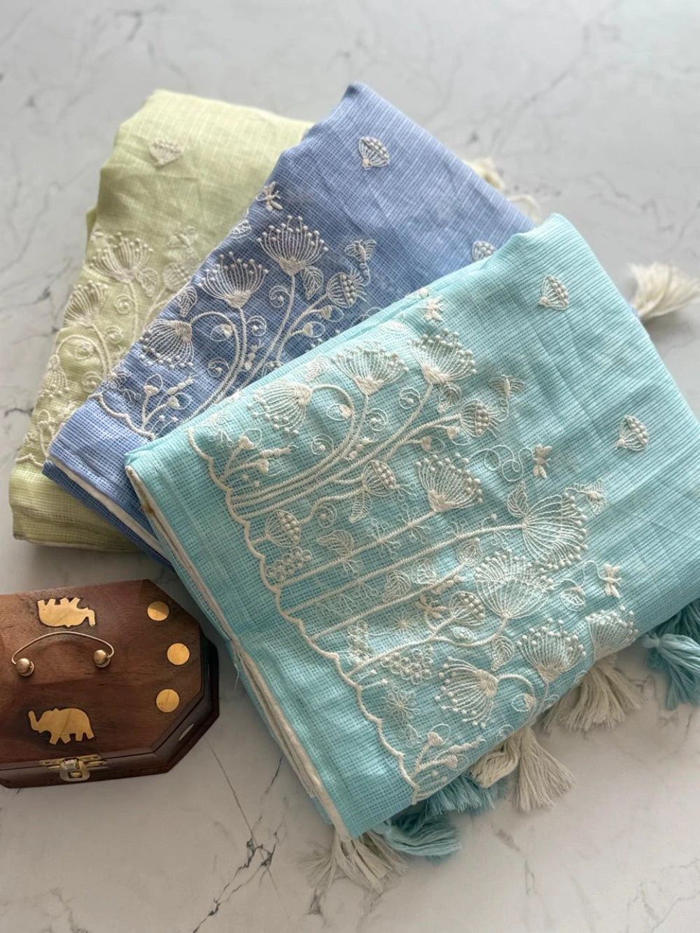 Premium Soft Kota Doriya Saree with Multithread Figure Embroidery, Heavy Tassels & Four-Side Piping – Butti Work Blouse Included