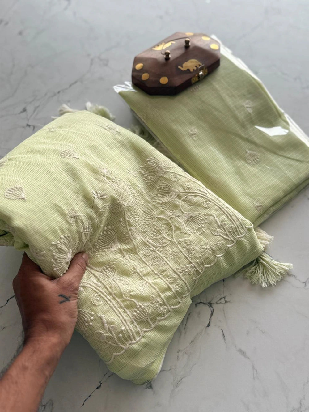 Premium Soft Kota Doriya Saree with Multithread Figure Embroidery, Heavy Tassels & Four-Side Piping – Butti Work Blouse Included