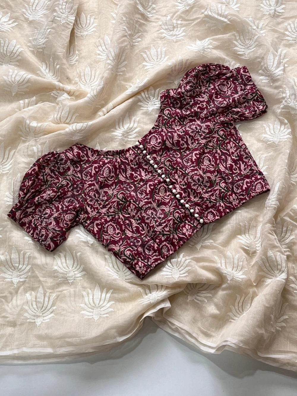 Premium Chanderi Saree with Off-White Multithread Work & Rich Cotton Tassels – Paired with Kalamkari Print Blouse