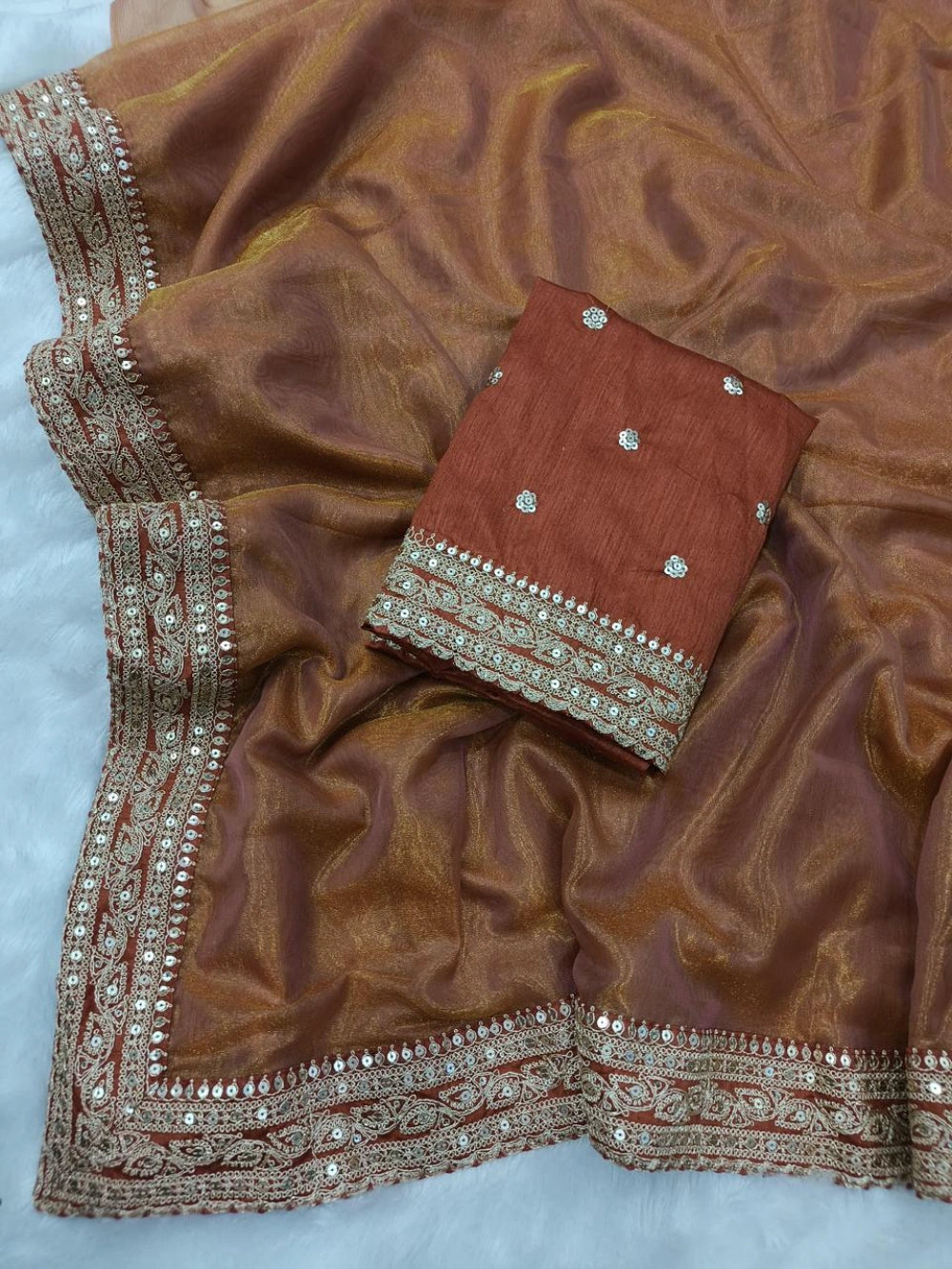 Soft NC Twill Saree with Sequin & Dori Embroidery – Mono Bangalori Sequin Blouse Included