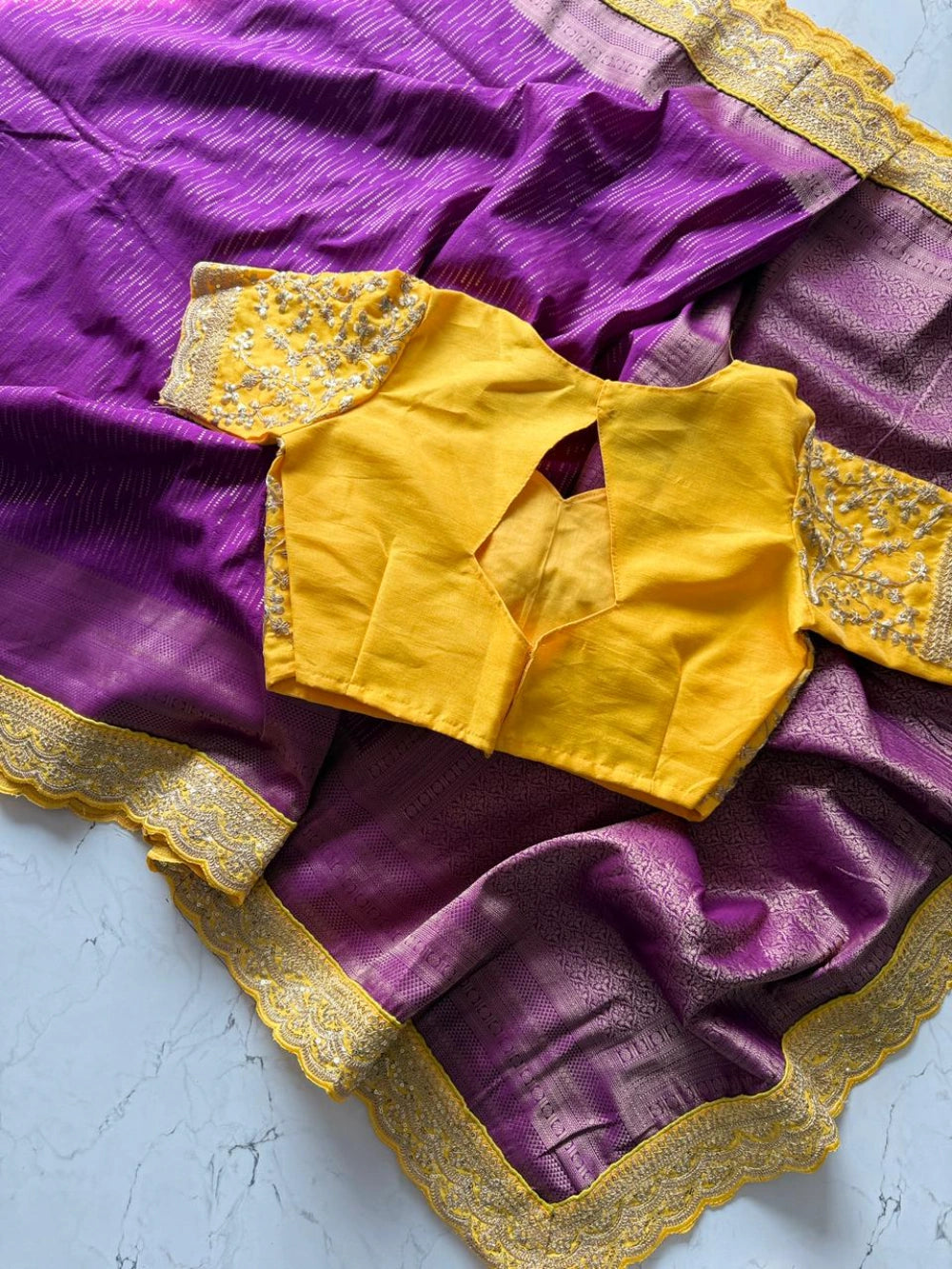 Pure Banarasi Pattu Saree with All-Over Weaving, Scalloped Embroidered Border & Designer Sequin Blouse