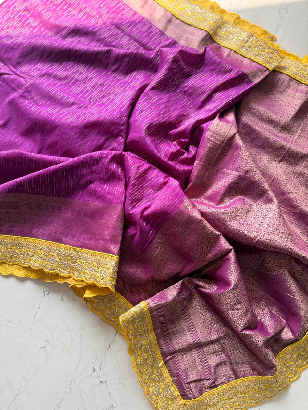 Pure Banarasi Pattu Saree with All-Over Weaving, Scalloped Embroidered Border & Designer Sequin Blouse