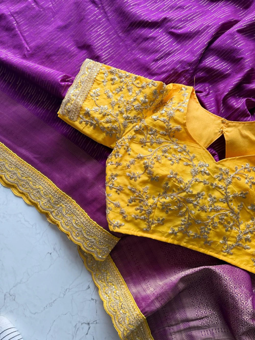 Pure Banarasi Pattu Saree with All-Over Weaving, Scalloped Embroidered Border & Designer Sequin Blouse