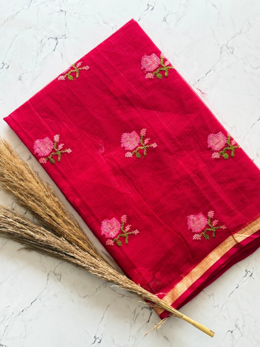 Premium Pure Kota Doriya Silk Saree with Lotus Multithread Work & Pure Border