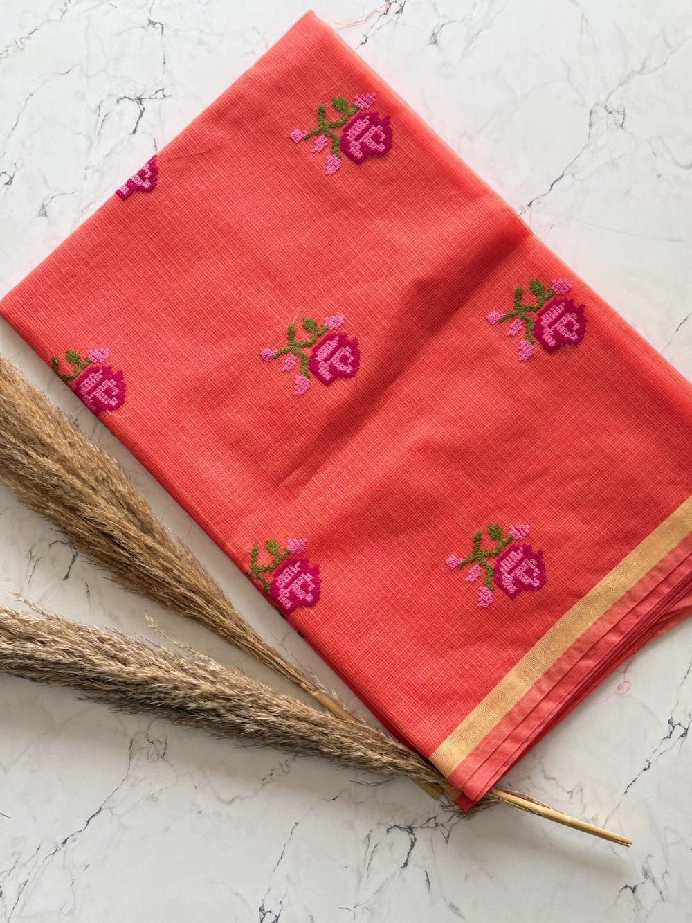 Premium Pure Kota Doriya Silk Saree with Lotus Multithread Work & Pure Border