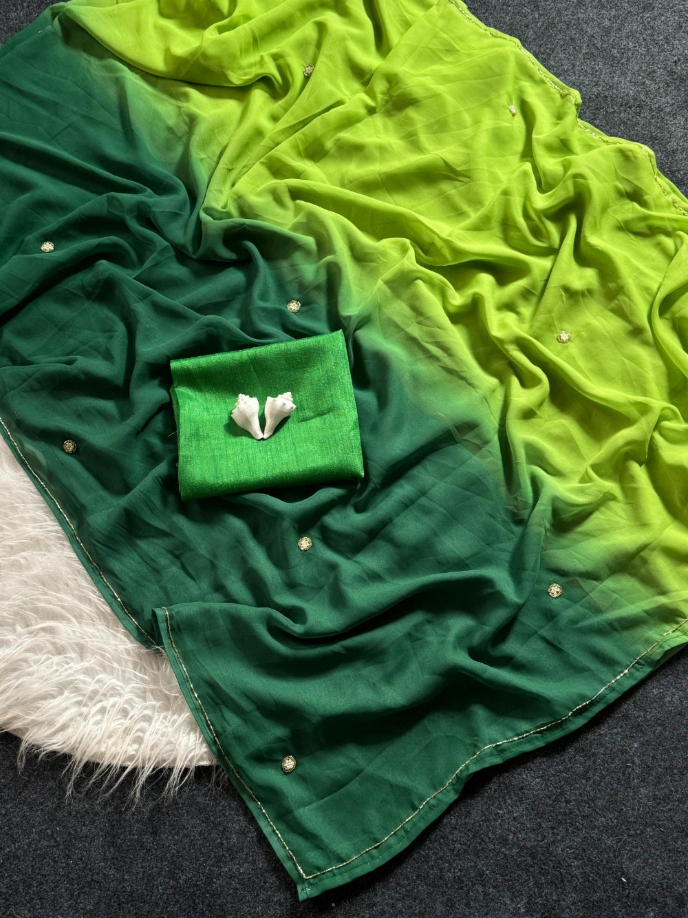 Premium Georgette Pedding Saree with Handwork Khatali Butti & Cutdana Border – Mono Bangalori Blouse Included