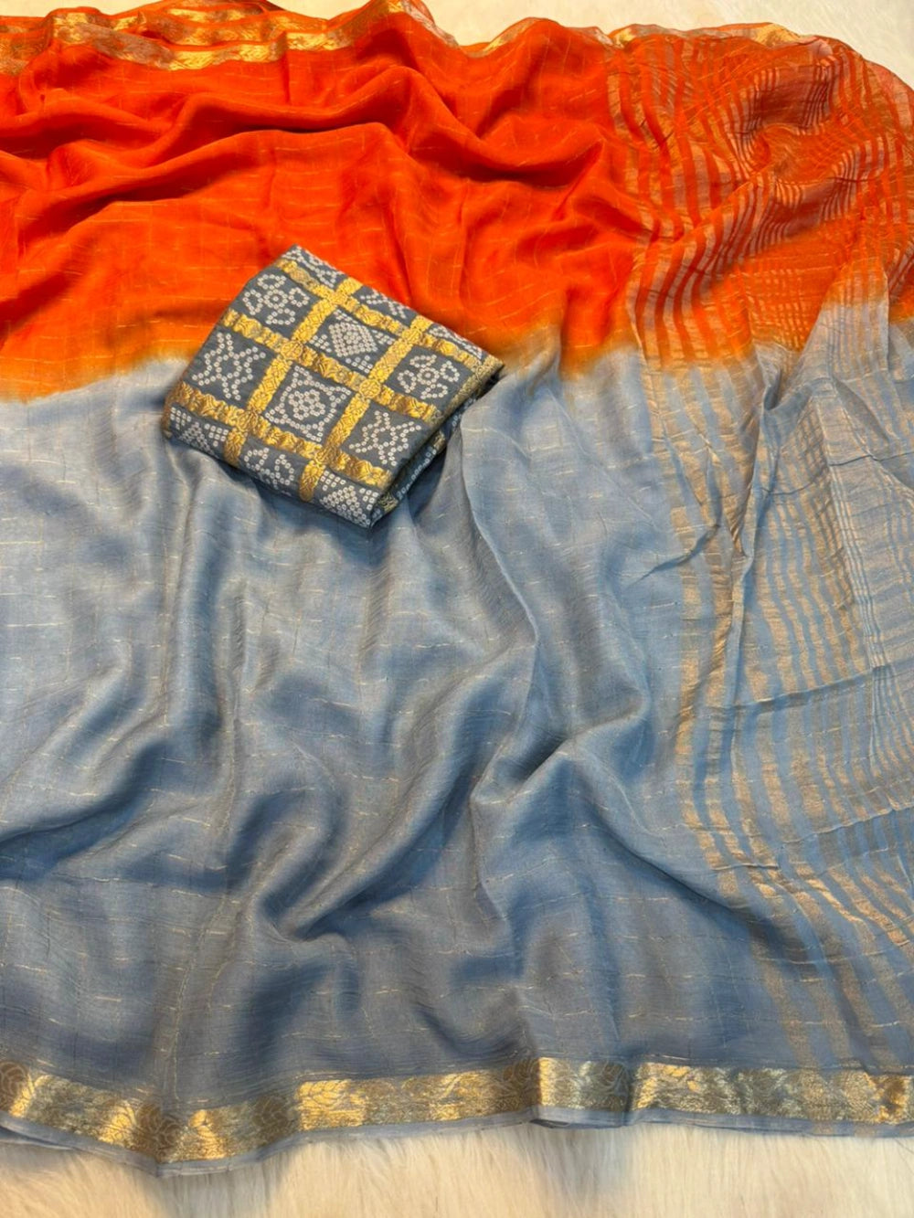 Viscose Georgette Saree with Heavy Bandhani Print & Matching Viscose Blouse