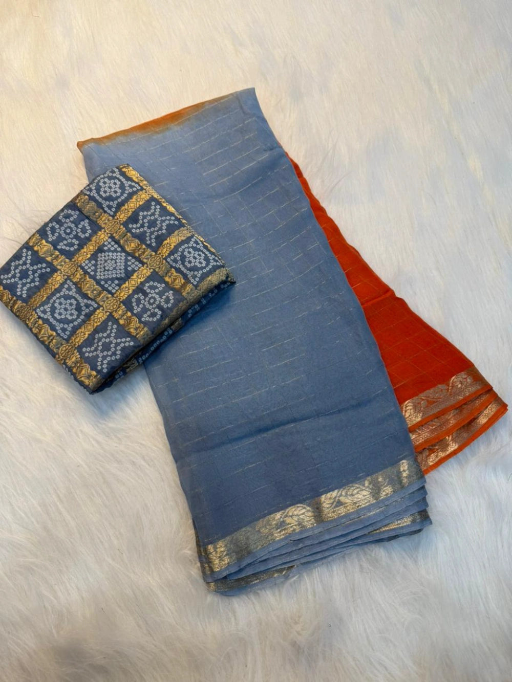 Viscose Georgette Saree with Heavy Bandhani Print & Matching Viscose Blouse