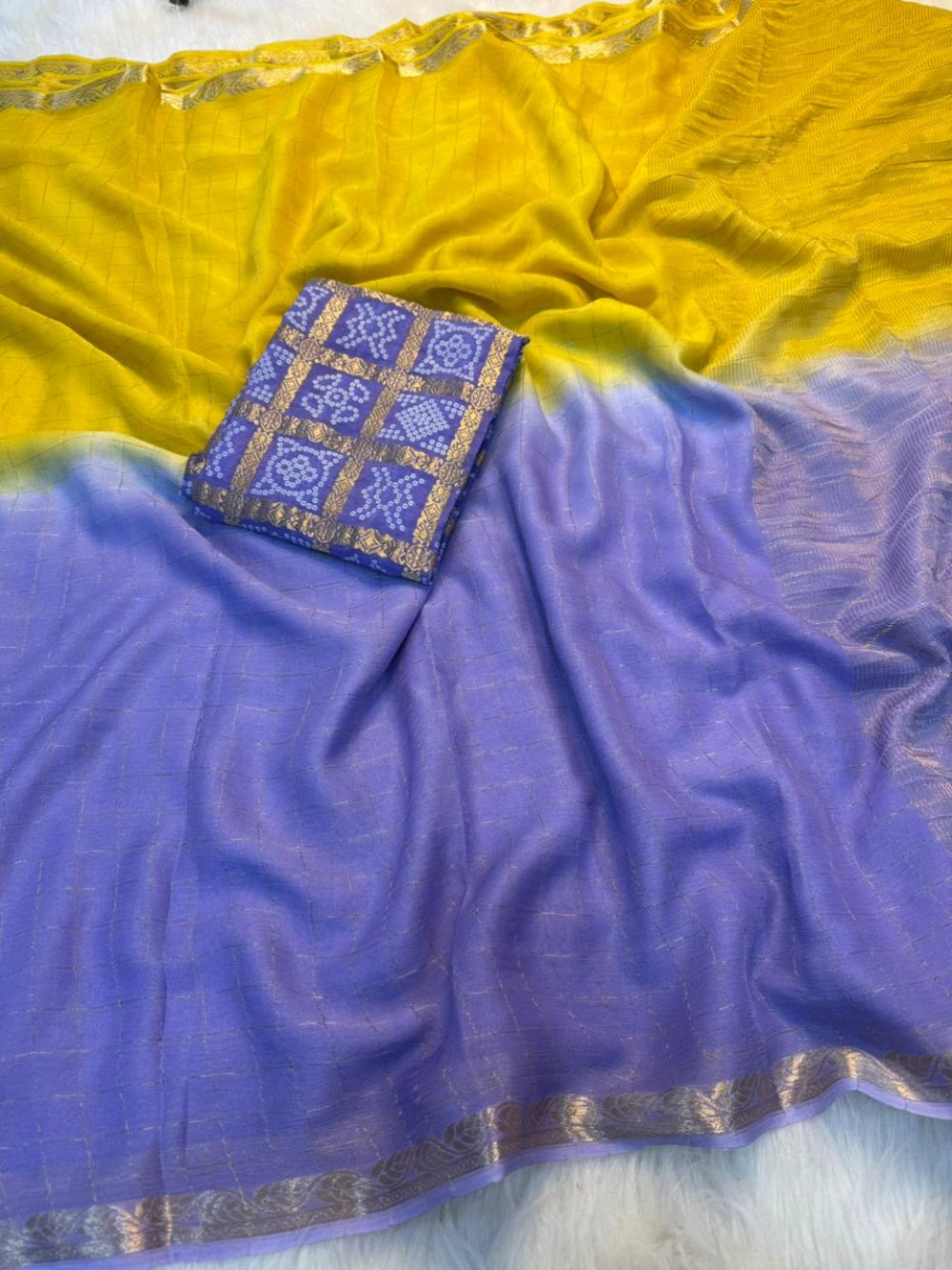 Viscose Georgette Saree with Heavy Bandhani Print & Matching Viscose Blouse