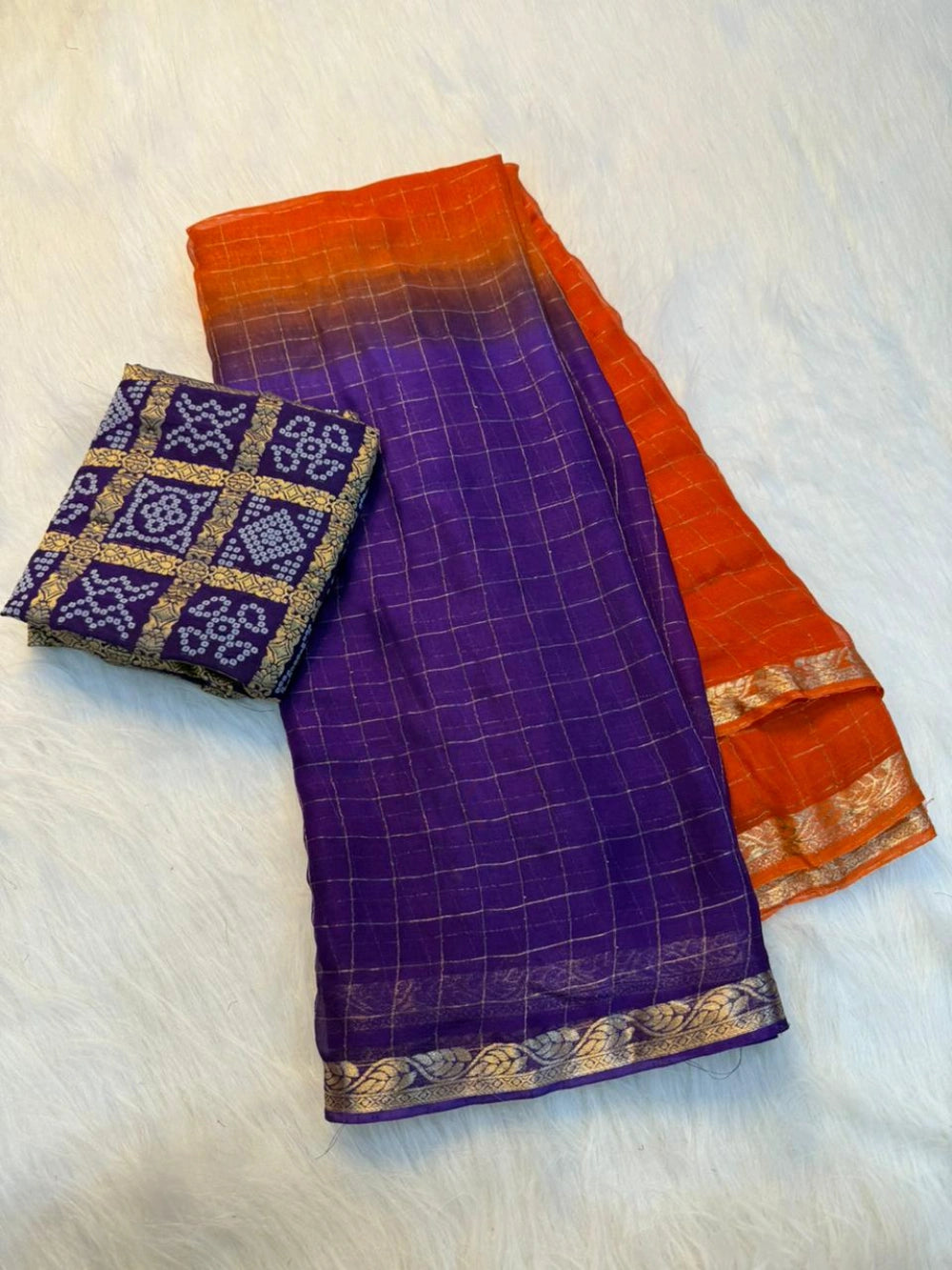 Viscose Georgette Saree with Heavy Bandhani Print & Matching Viscose Blouse