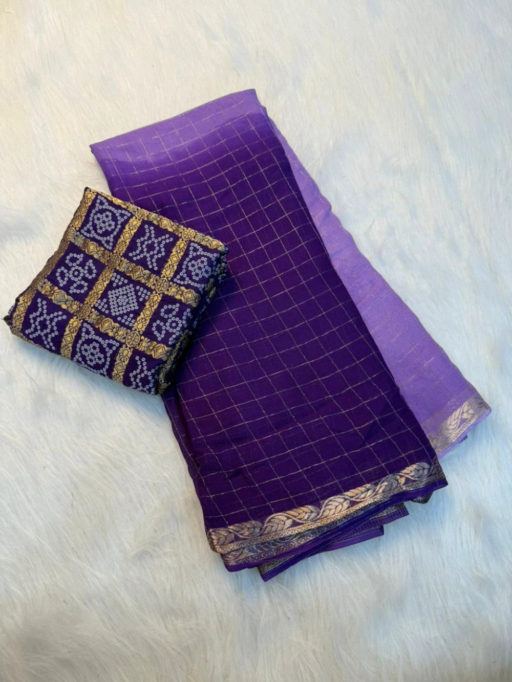 Viscose Georgette Saree with Heavy Bandhani Print & Matching Viscose Blouse