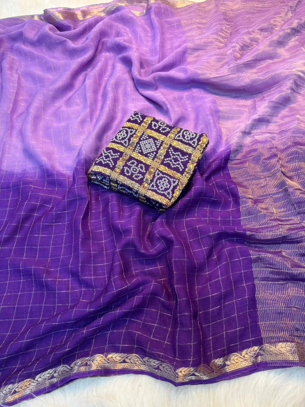 Viscose Georgette Saree with Heavy Bandhani Print & Matching Viscose Blouse