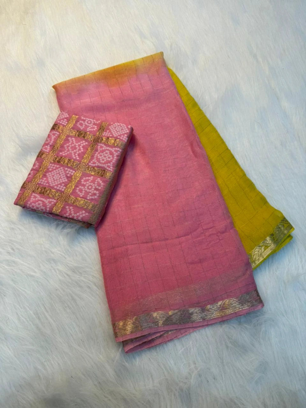 Viscose Georgette Saree with Heavy Bandhani Print & Matching Viscose Blouse