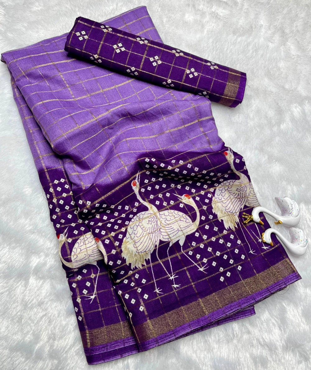 Soft Mul Mul Cotton Silk Saree with Swan Design – Running Blouse Included