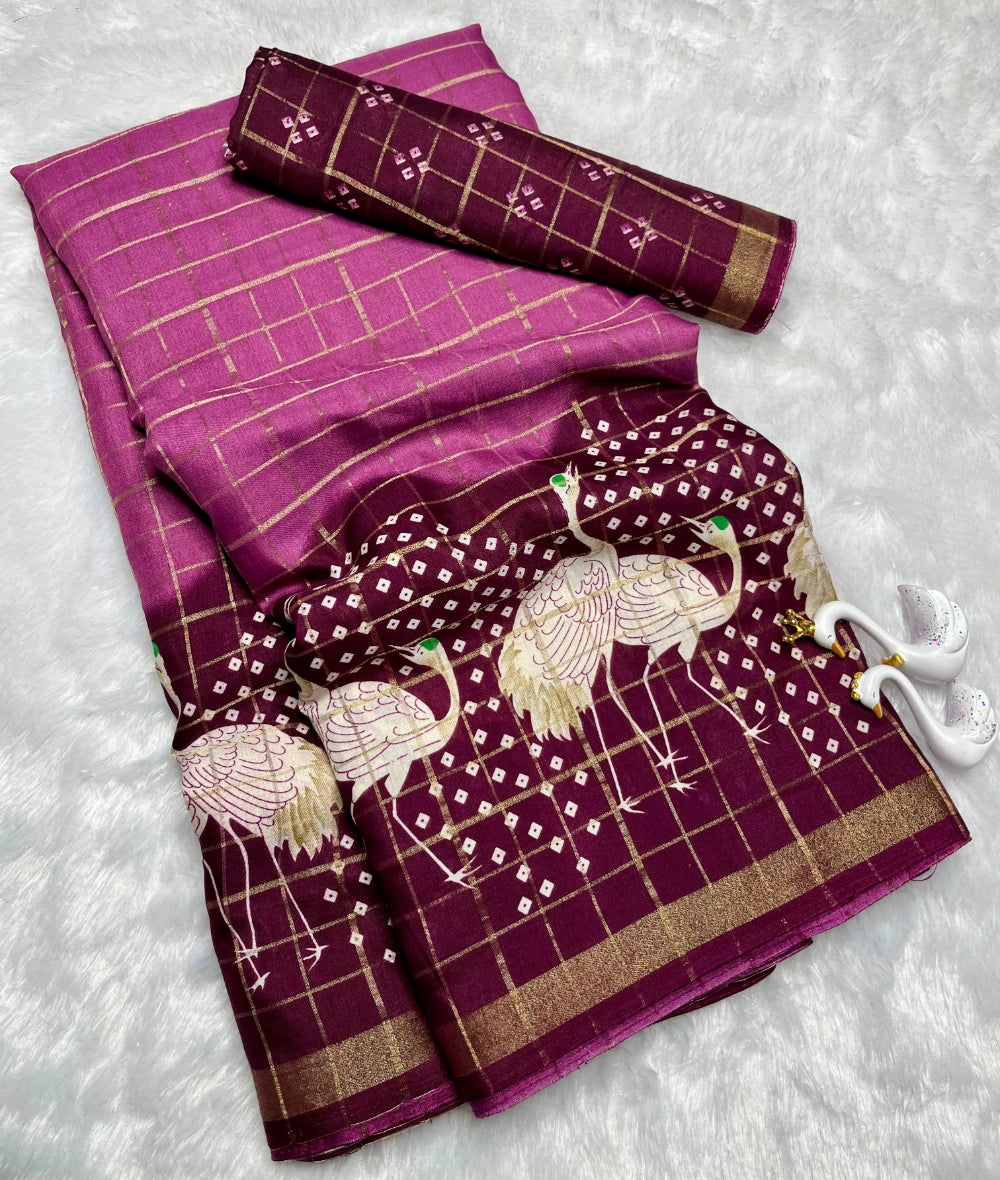Soft Mul Mul Cotton Silk Saree with Swan Design – Running Blouse Included