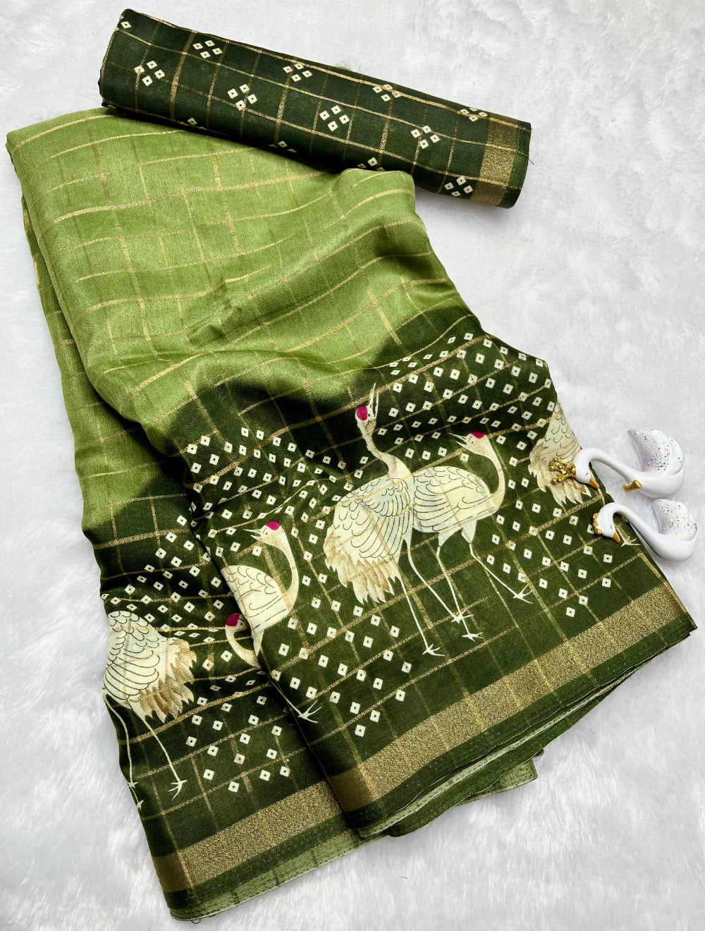 Soft Mul Mul Cotton Silk Saree with Swan Design – Running Blouse Included