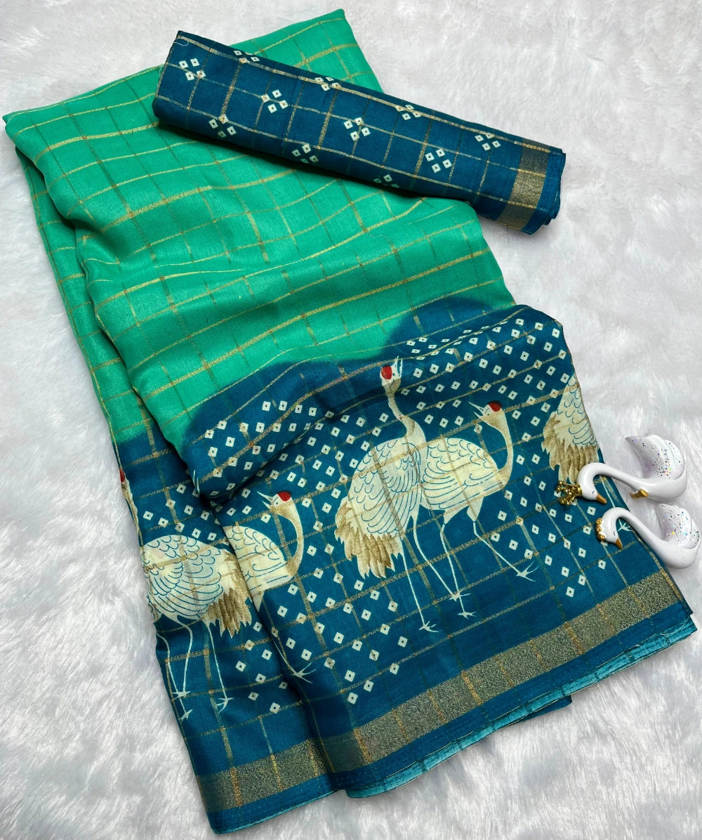 Soft Mul Mul Cotton Silk Saree with Swan Design – Running Blouse Included