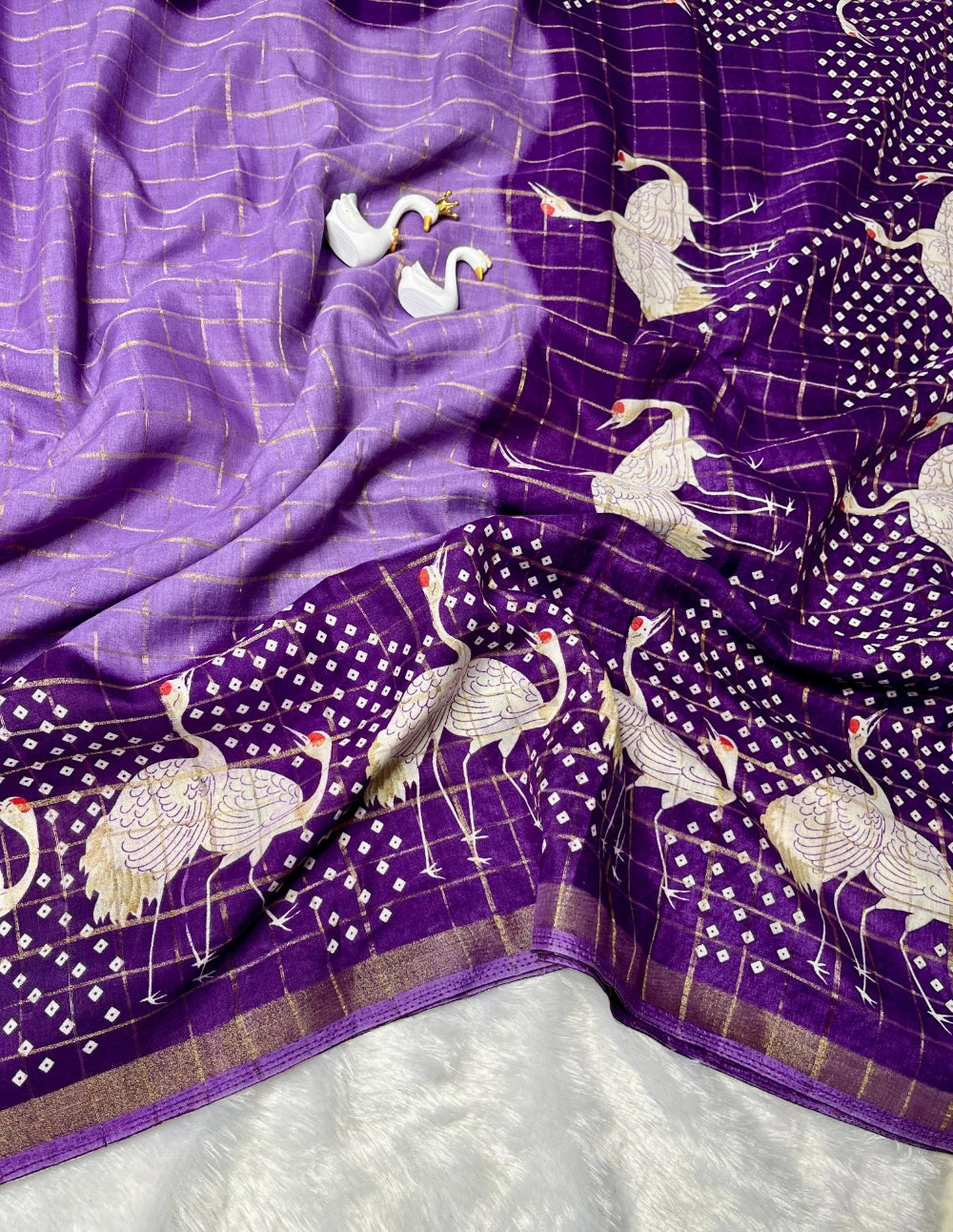 Soft Mul Mul Cotton Silk Saree with Swan Design – Running Blouse Included