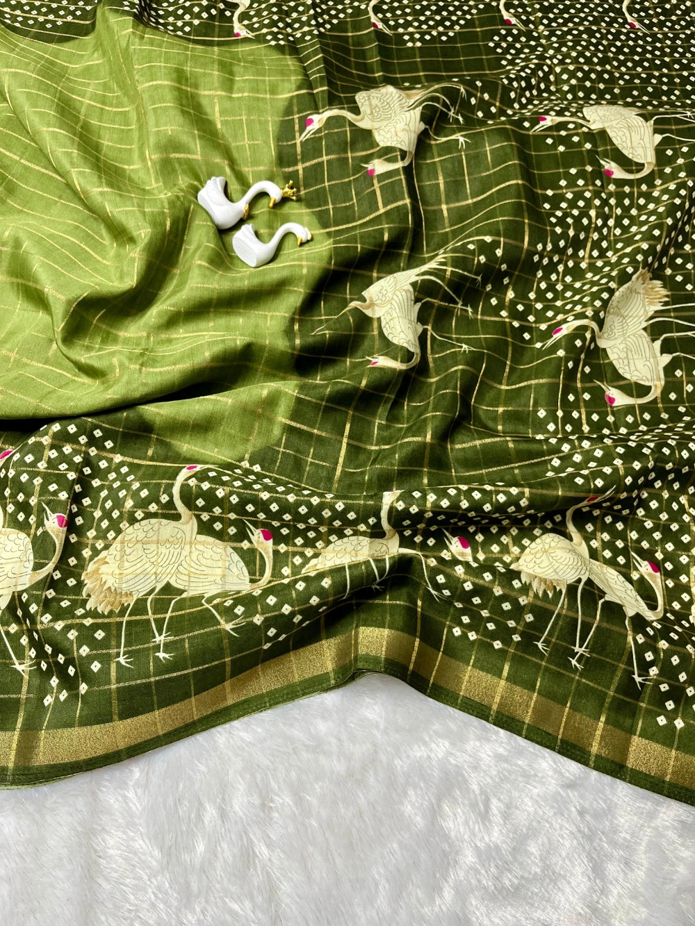 Soft Mul Mul Cotton Silk Saree with Swan Design – Running Blouse Included